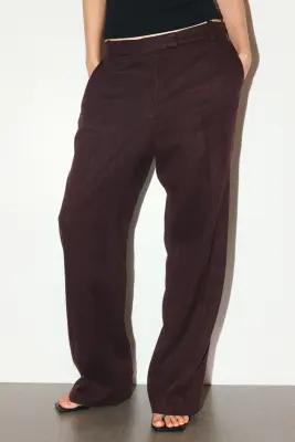 Pantalon chic en lin mélangé - Marron foncé — photo 2