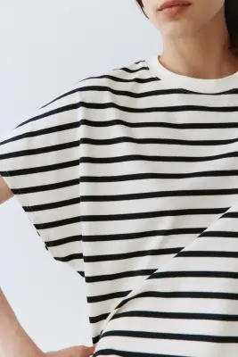 Robe T-shirt en coton - Blanc/rayé — photo 2