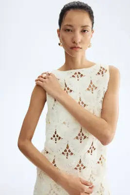Top façon crochet avec dos dégagé - Crème — photo 2