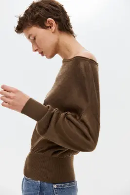 Top asymétrique en maille fine - Marron — photo 3