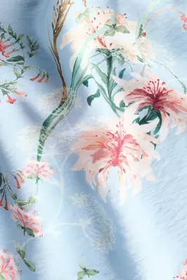 Robe imprimée avec détail à nouer - Bleu clair/fleuri — photo 4