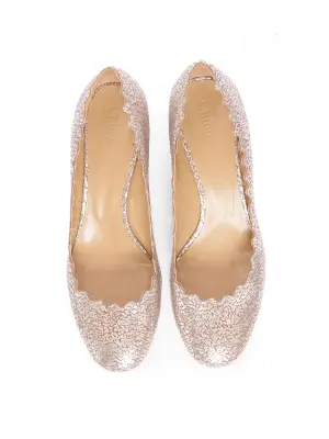 Escarpins LAUREN bord dentelé en cuir métallisé rose et argent Prix boutique 450€ Taille 38,5 — photo 2