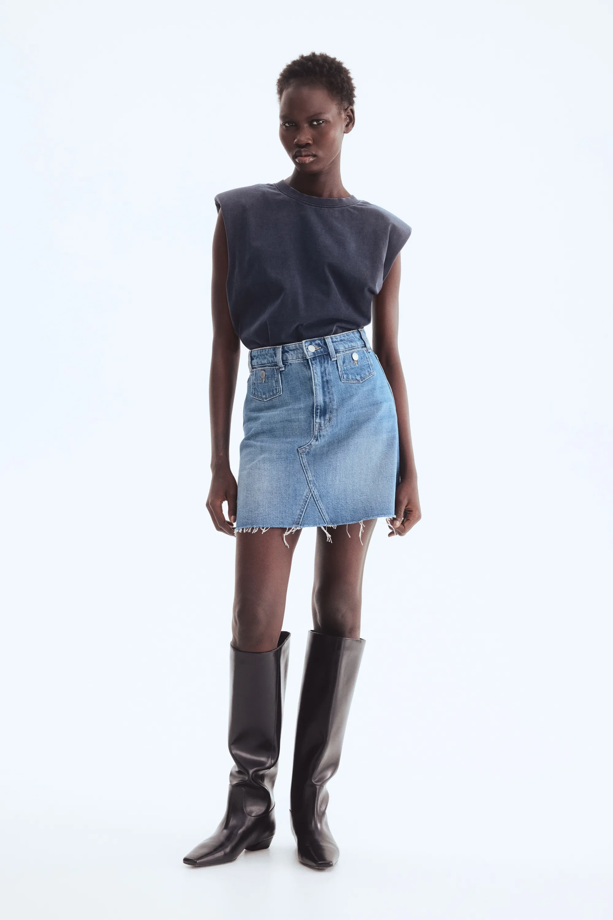 Jupe trapèze en denim - Bleu denim