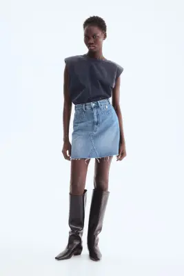 Jupe trapèze en denim - Bleu denim — photo 1