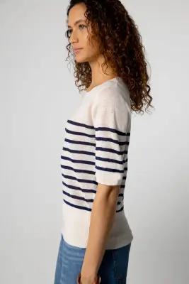 Pull Blue Moon Rayé Col Rond Manches Coudes en Lin — photo 4