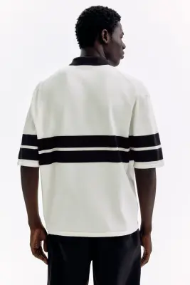 Polo Loose Fit en maille - Blanc/noir — photo 3