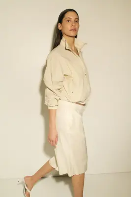 Short Easy-care Loose Fit en lin mélangé - Beige clair — photo 3