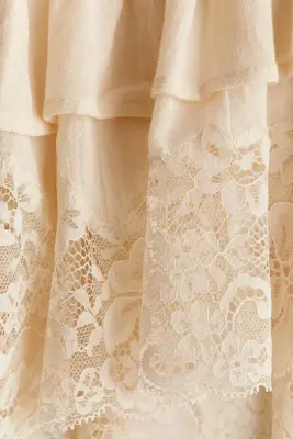Blouse à nouer avec dentelle - Crème — photo 4