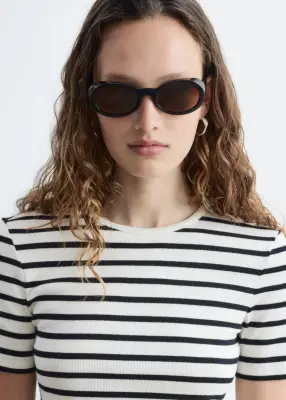 T-shirt côtelé - Blanc/Rayures — photo 2