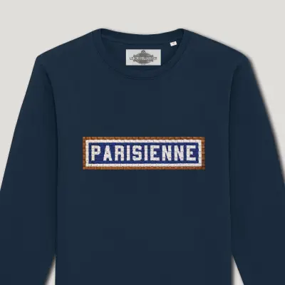 SWEAT-SHIRT COTON BIO BRODÉ - PARISIENNE - NAVY — photo 2