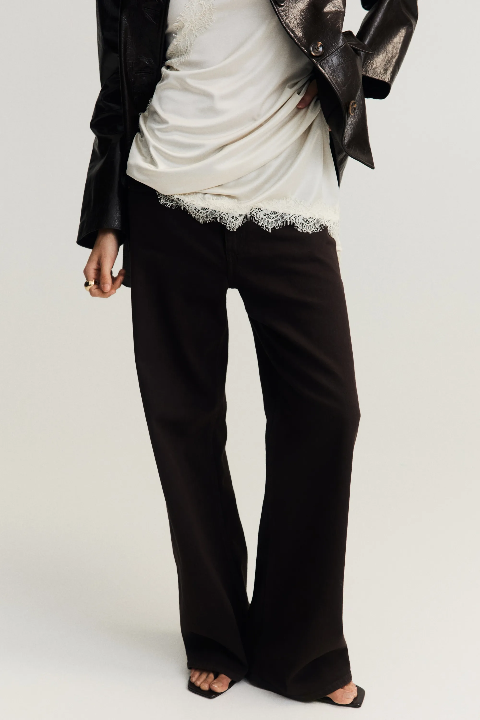 Wide High Waist Jeans - Marron foncé