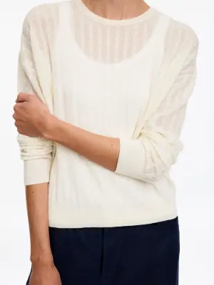 Pull en maille torsadée 100 % cachemire - Blanc cassé — photo 3