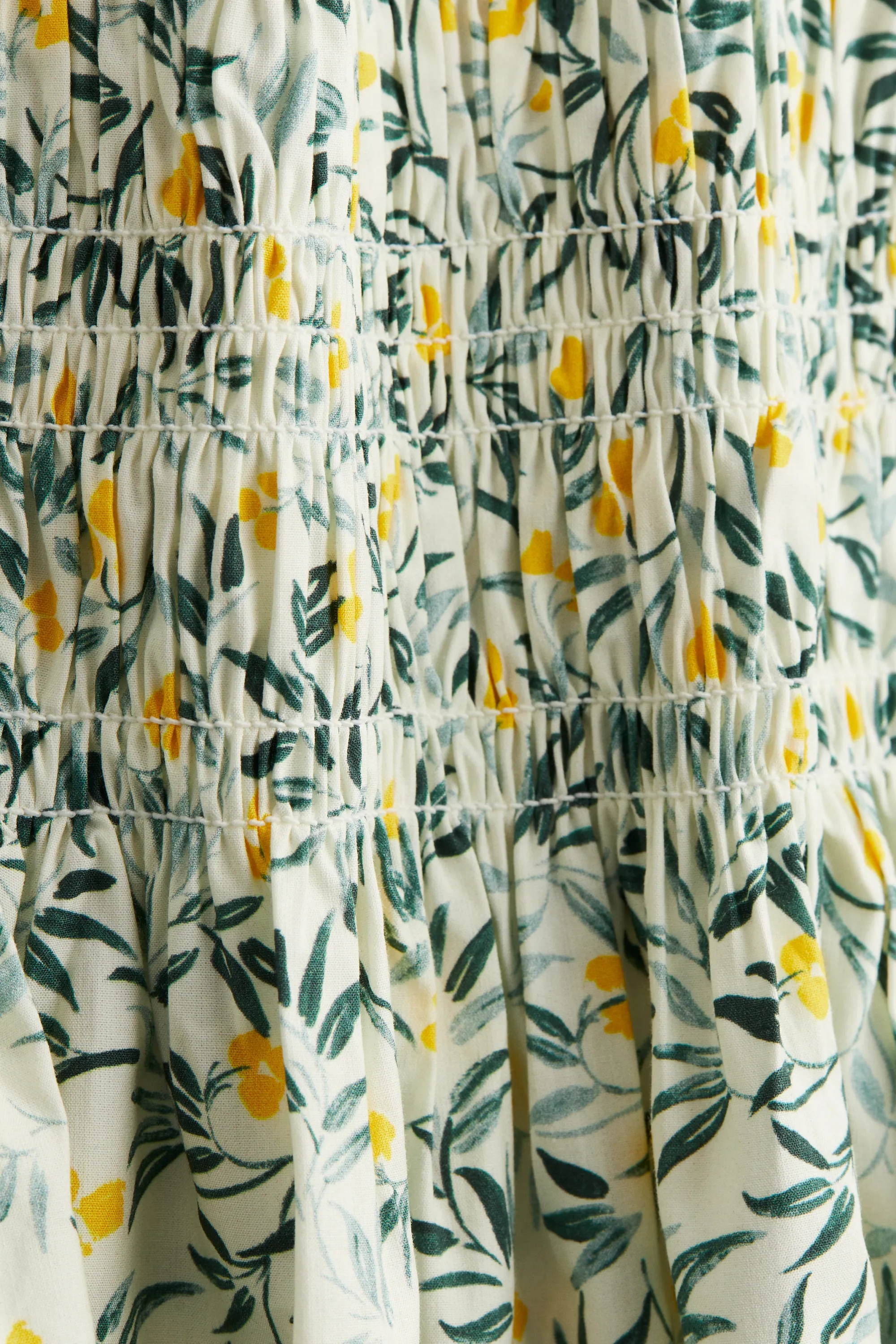 Robe épaules nues smockée - Blanc/fleuri
