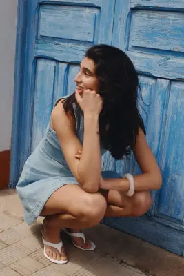 Robe en denim avec jupe évasée - Bleu denim clair — photo 2