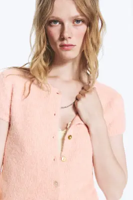 Cardigan en maille à manches courtes - Pêche Claire Poudrée — photo 2