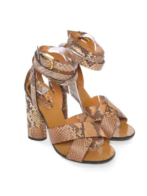 Sandales à talon à bride cheville ankle-wrap en python beige et marron Px boutique 750€ Taille 36 — photo 4