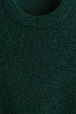 Pull Regular Fit en maille fine de laine - Vert foncé — photo 5