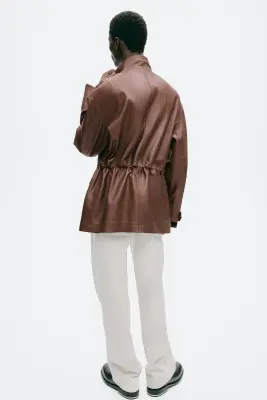 Veste cargo en cuir - Marron — photo 3