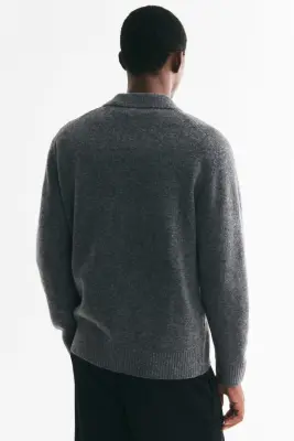 Polo Regular Fit en maille - Gris foncé chiné — photo 3