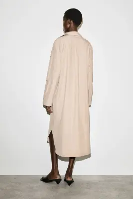 ROBE-CHEMISE MIDI EN COTON À MANCHES ÉVASÉES - SABLE — photo 3