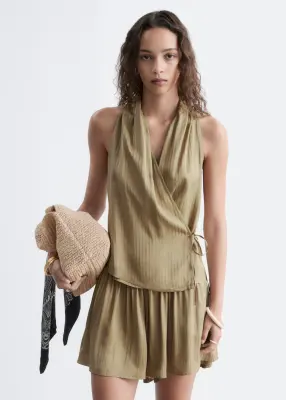 Short ample rayé en satin - Beige foncé — photo 2