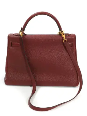 Sac à main KELLY 32 en cuir Clémence torillon bordeaux fermoir doré — photo 5