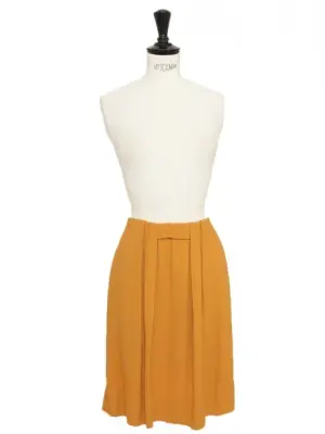 Jupe droite drapée en crêpe jaune moutarde Prix boutique 1200€ Taille XS/S — photo 1