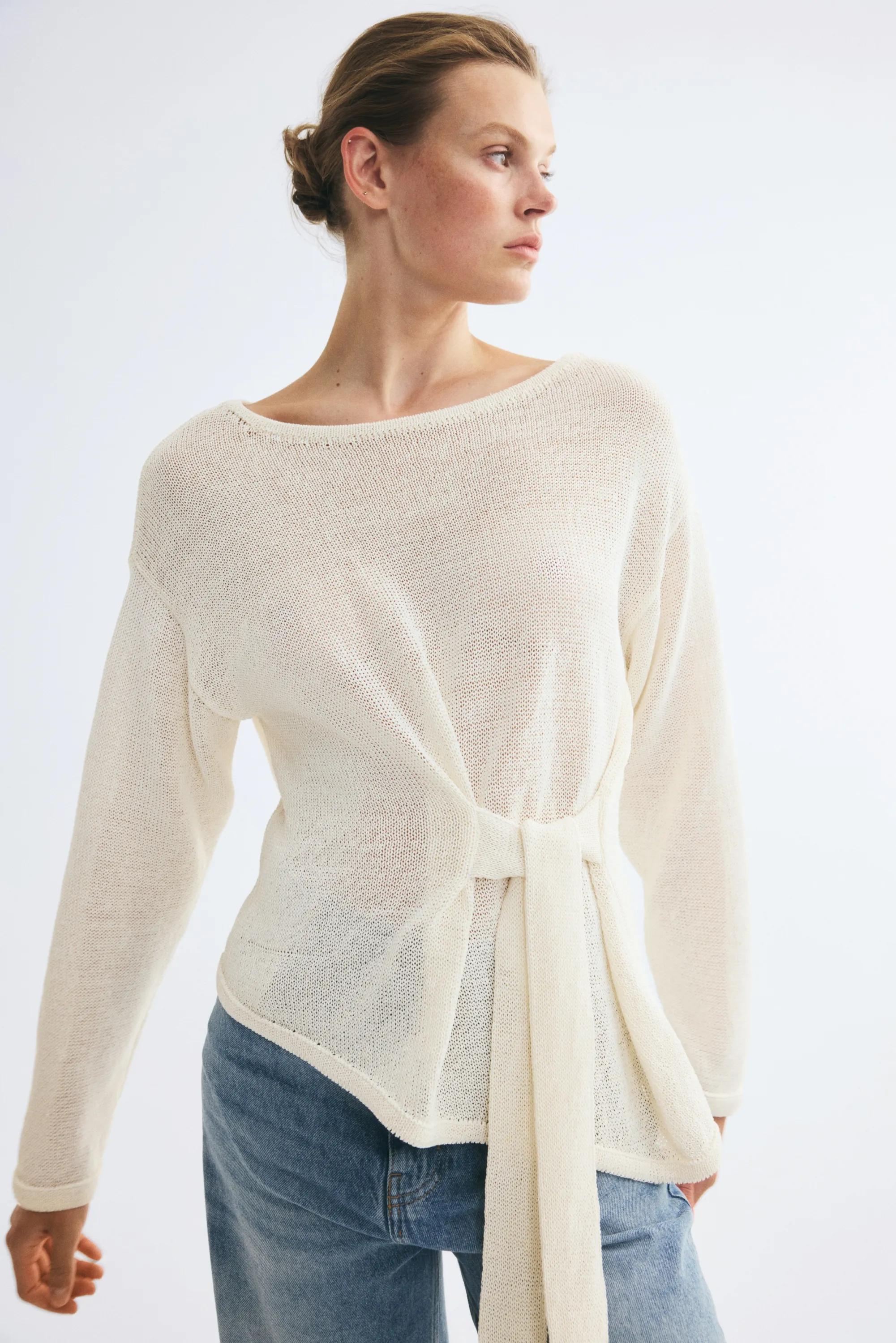 Top en maille avec détail à nouer - Crème