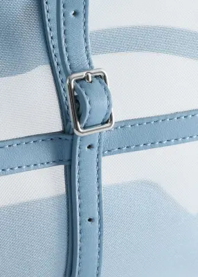 Sac cabas en mesh à bordures en cuir - Bleu — photo 2