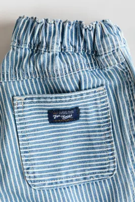 Pantalon en twill de coton - Bleu denim clair/rayé — photo 4