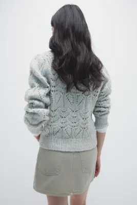 Pull en maille pointelle - Gris clair — photo 3