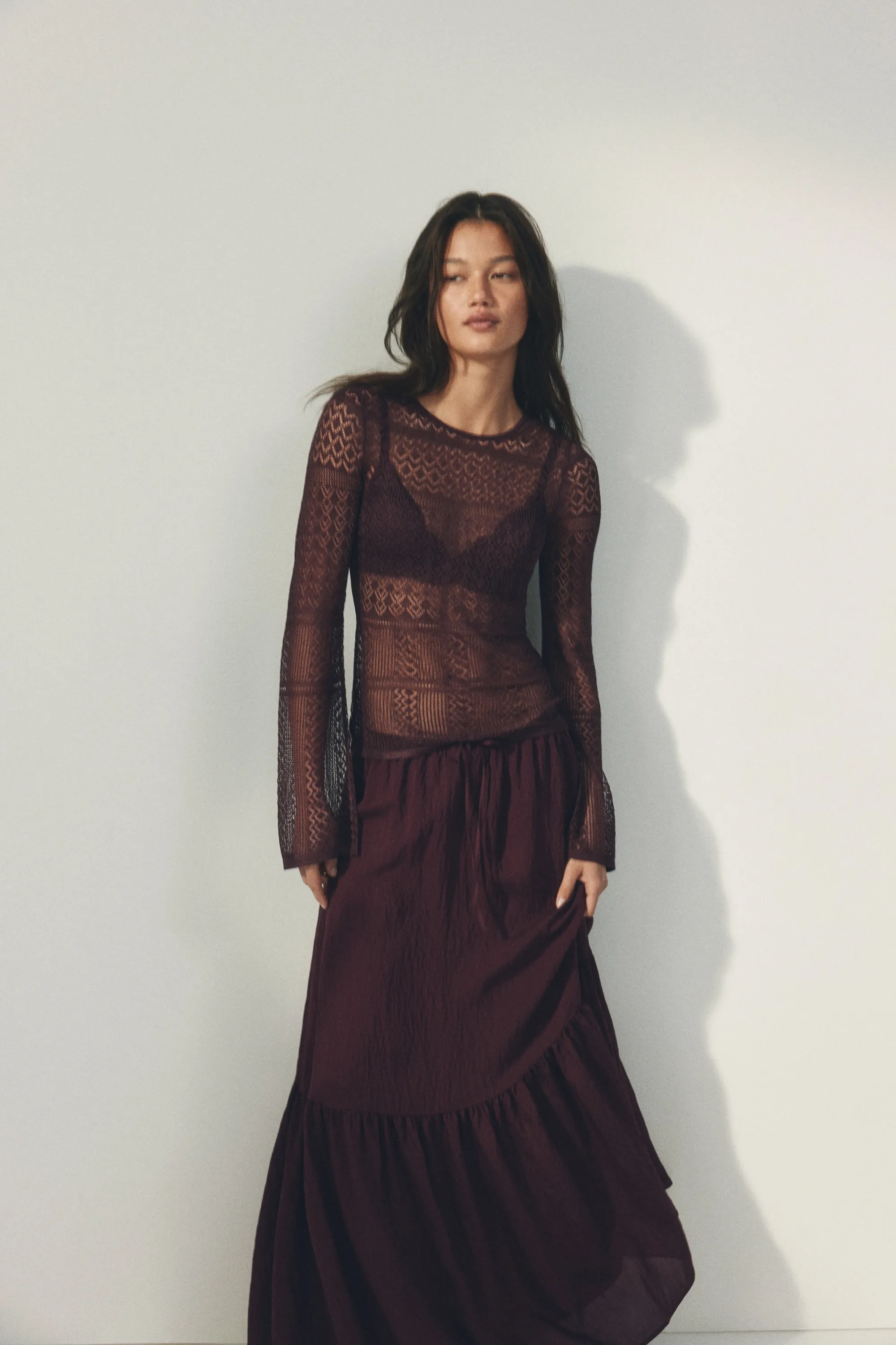 Top en maille pointelle - Bordeaux