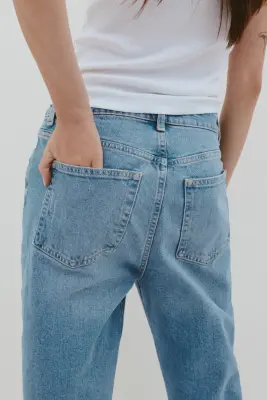 Mom Slim Fit High Waist Ankle Jeans - Bleu denim clair — photo 3