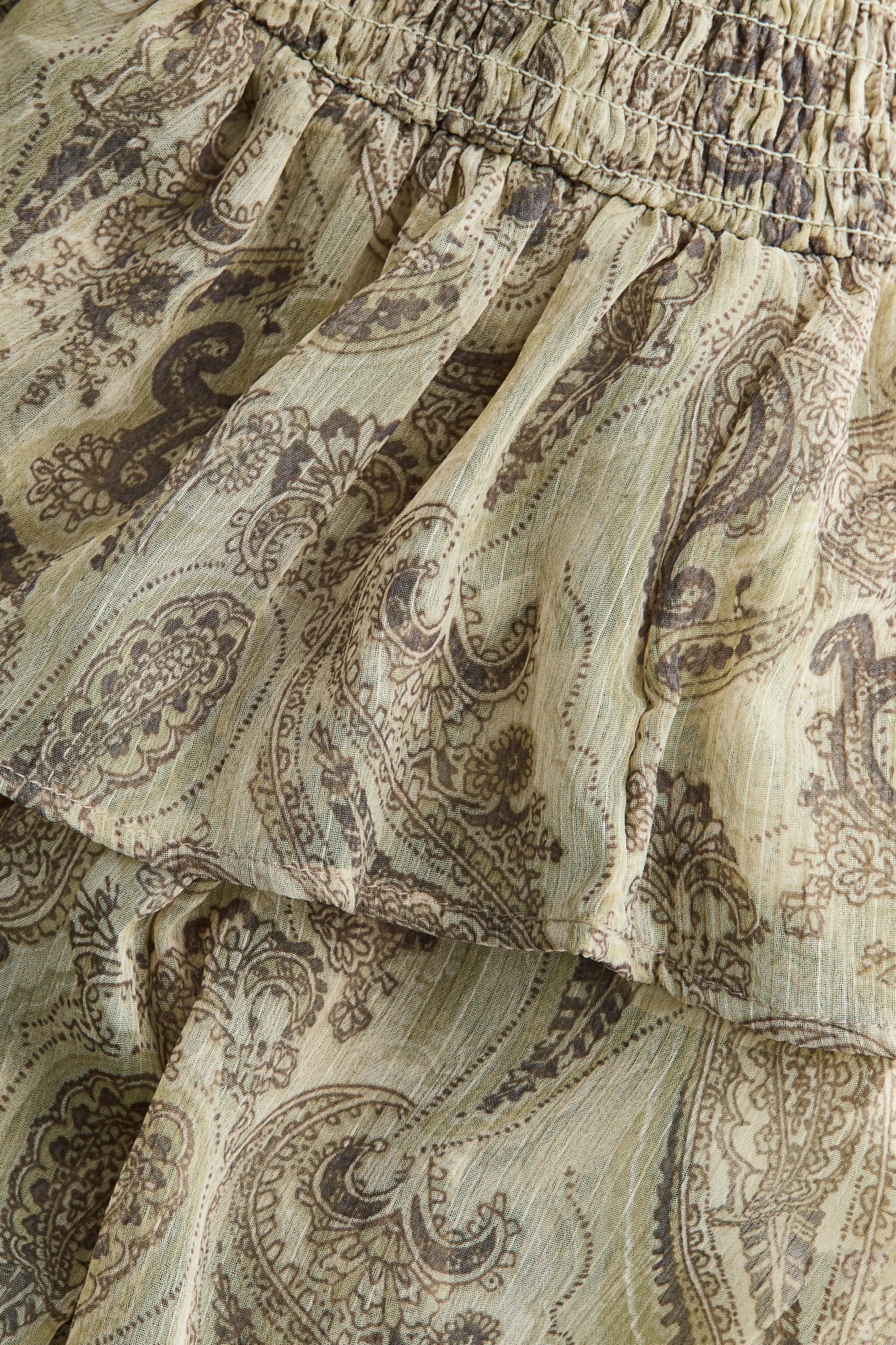 Robe à étages smockée - Vert ancien/motif cachemire