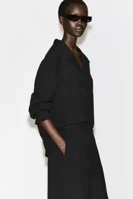 PANTALON LARGE EN JERSEY FROISSÉ - NOIR — photo 4