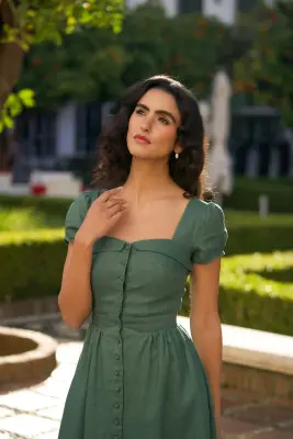 Estelle Button Down Dress - Forest green — photo 4