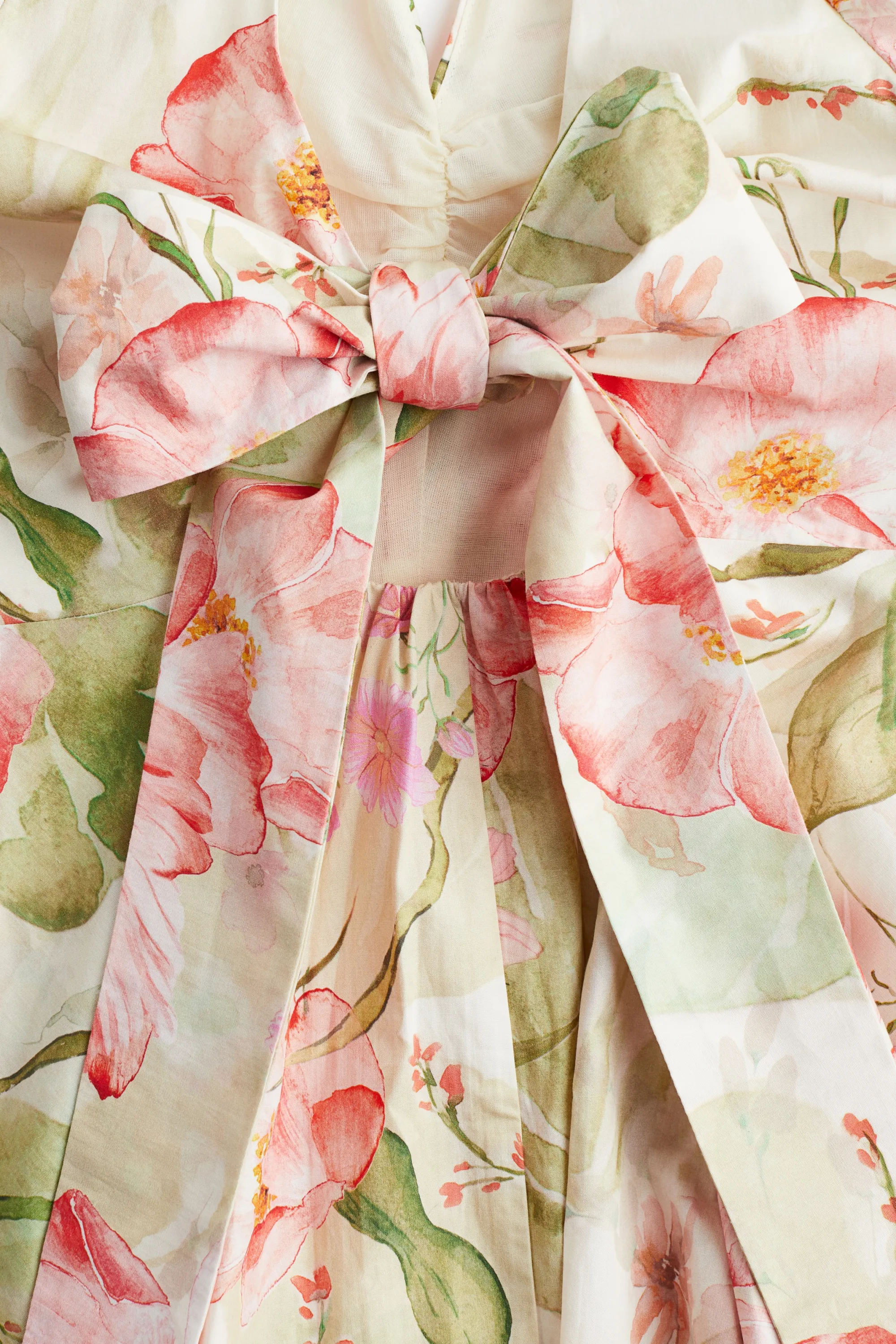 Robe bouffante avec dos à nouer - Blanc/fleuri