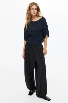 Top en jersey avec détail façon cape - Bleu foncé — photo 1