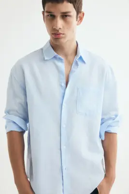 Chemise Relaxed Fit en lin mélangé - Bleu clair — photo 2