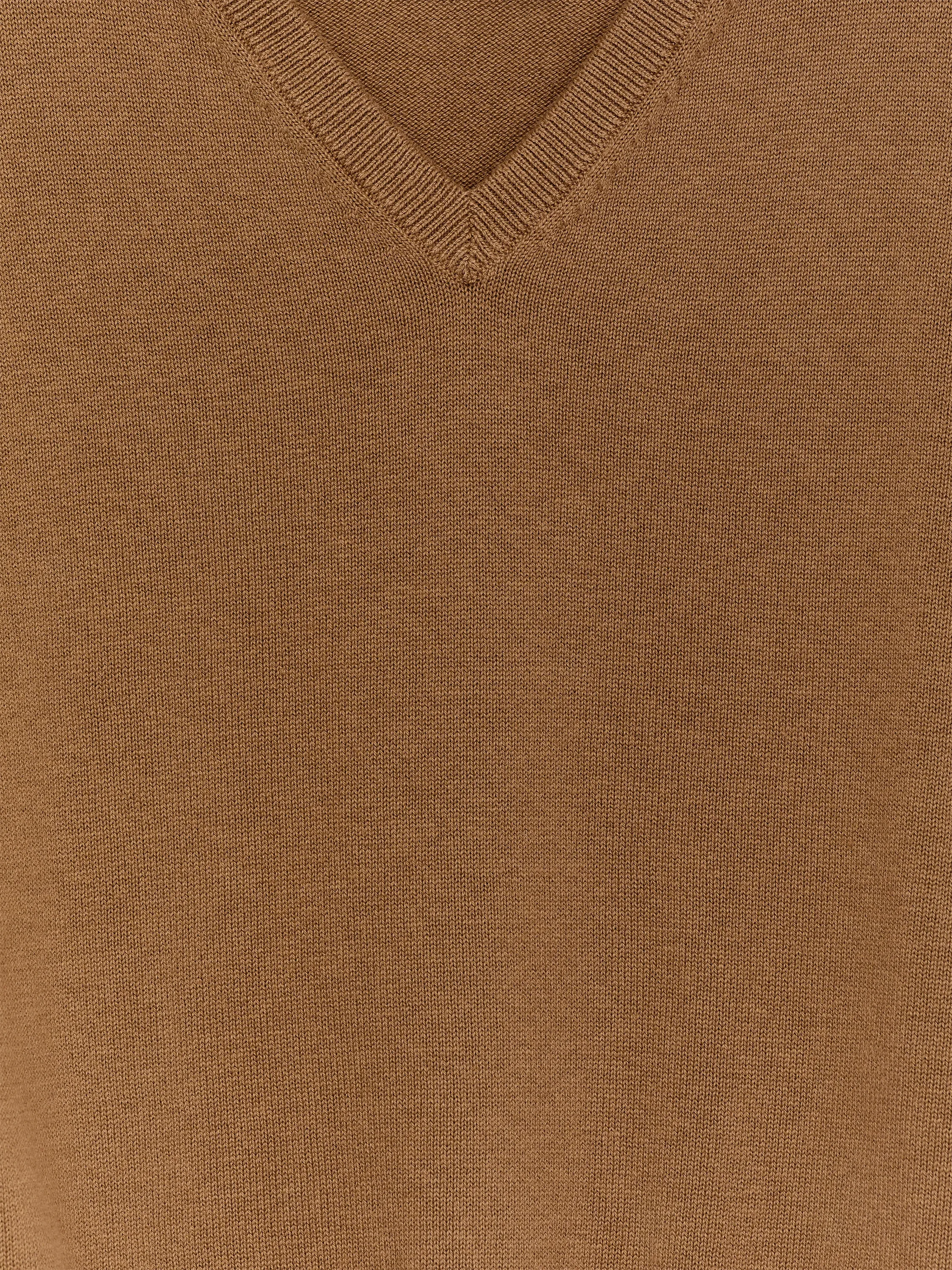 Pull en coton et laine à col en V - Marron