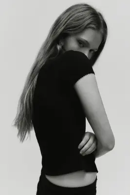 Ribbed button-front top - Noir — photo 2