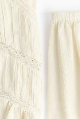 Pyjama en coton avec dentelle - Crème — photo 2