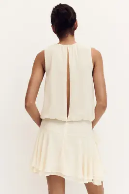 Robe en mousseline avec détail à nouer - Crème — photo 2
