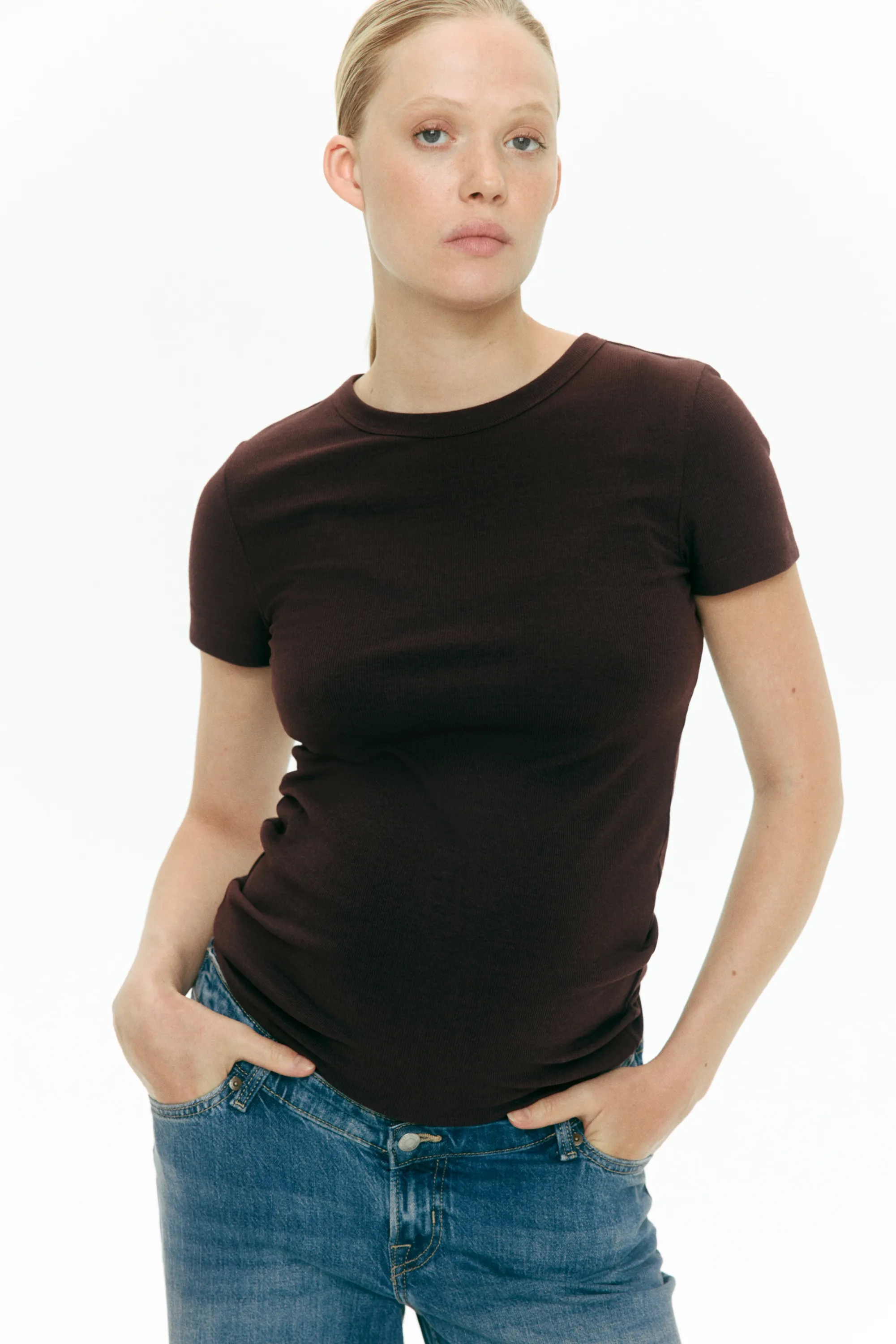 MAMA T-shirt en jersey côtelé - Marron foncé