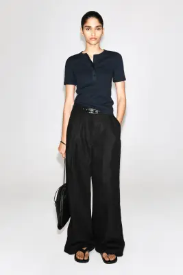T-SHIRT HENLEY CÔTELÉ - BLEU MARINE — photo 1