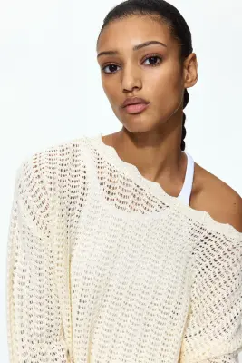 Pull en maille pointelle - Beige clair — photo 2