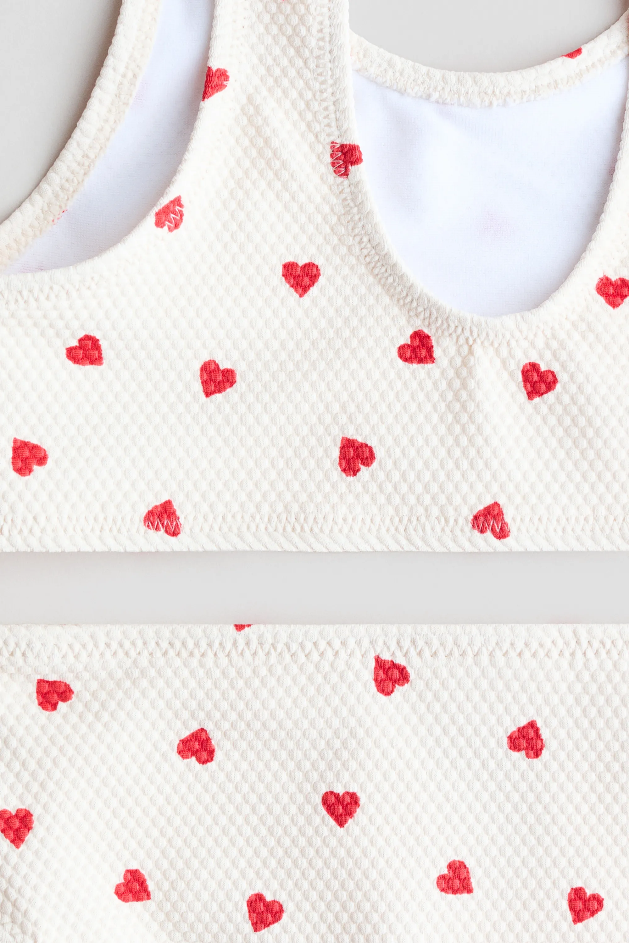 Maillot de bain deux pièces texturé - Crème/cœurs