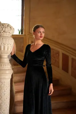 Azure Velvet Dress - Black — photo 5