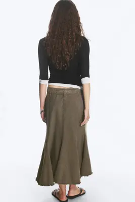 Jupe midi en coton effiloché - Taupe foncé — photo 2