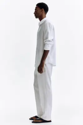 Pantalon Regular Fit en lin - Blanc — photo 4